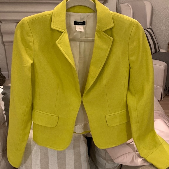 J. Crew Neon Acid Yellow Green Ecole Lightweight Wool Blogger Fav Blazer Chic - Picture 12 of 12